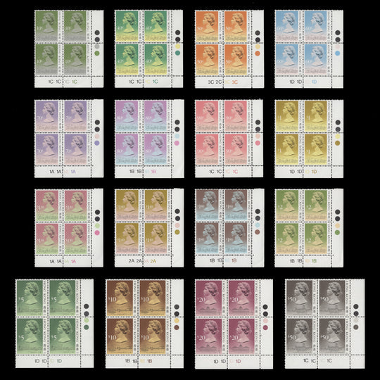 Hong Kong 1990 (MNH) Definitives plate blocks with '1990' imprint