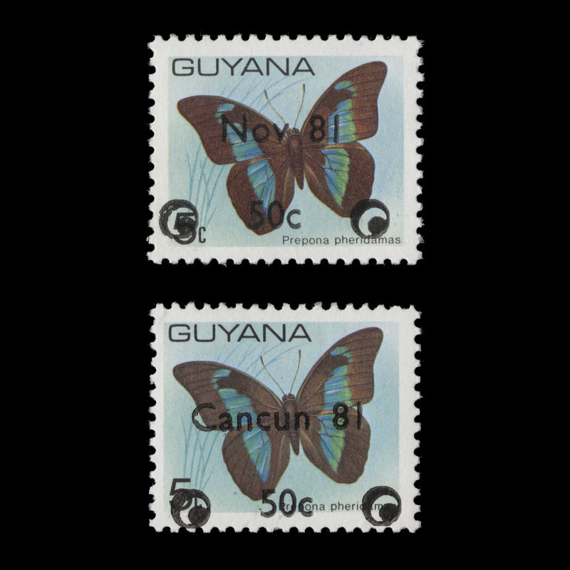 Guyana 1981 (MNH) 50c/5c Prepona Pheridamas provisionals