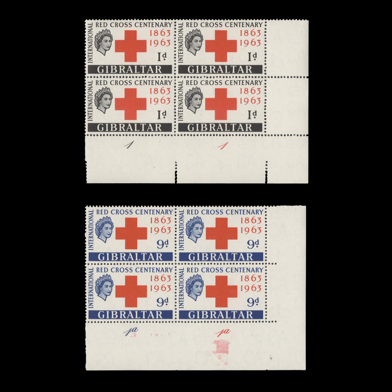 Gibraltar 1963 (MNH) Red Cross Centenary plate blocks