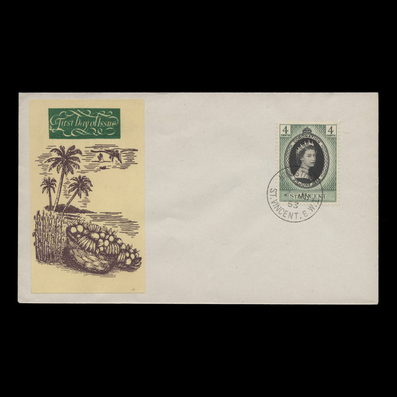 Saint Vincent 1953 (FDC) 4c Coronation, KINGSTOWN