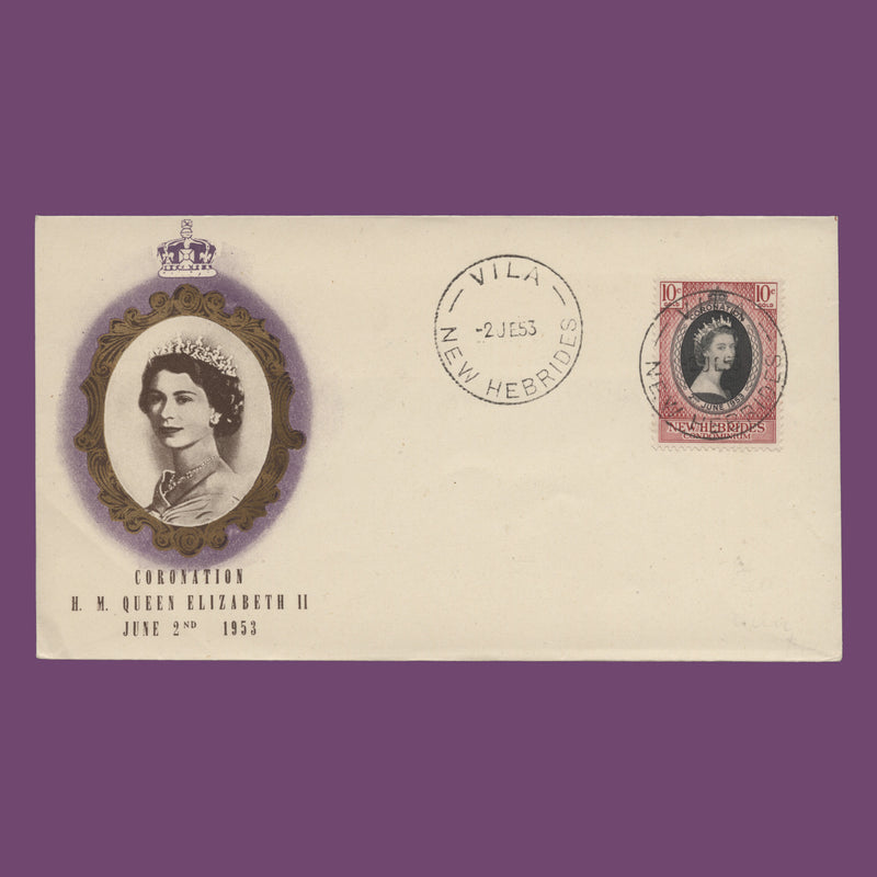 New Hebrides 1953 (FDC) 10c Coronation, VILA
