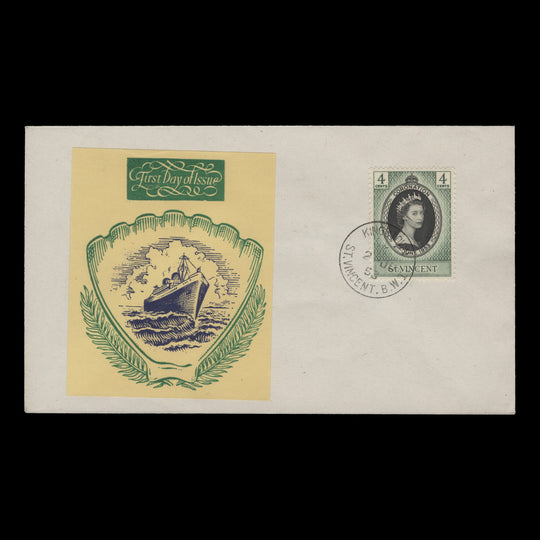 Saint Vincent 1953 (FDC) 4c Coronation, KINGSTOWN