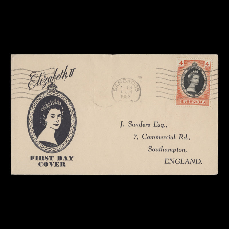 Barbados 1953 (FDC) 4c Coronation, GPO