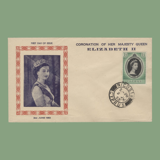 Cyprus 1953 (FDC) 1½p Coronation, NICOSIA