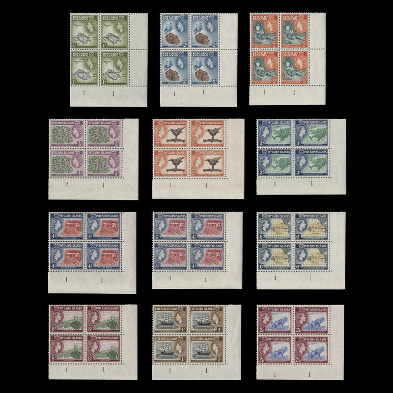 Pitcairn Islands 1957-58 (MNH) Definitives plate blocks