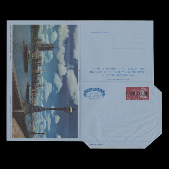 Great Britain 1963 (Unused) 6d Houses of Parliament CANCELLED air letter