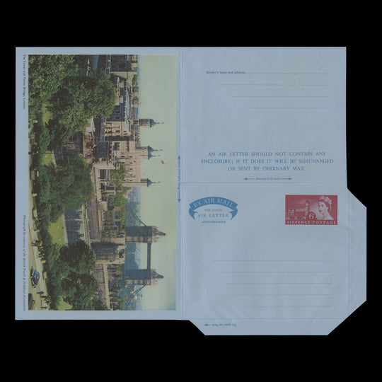 Great Britain 1963 (Unused) 6d Houses of Parliament air letter, Pictorial London