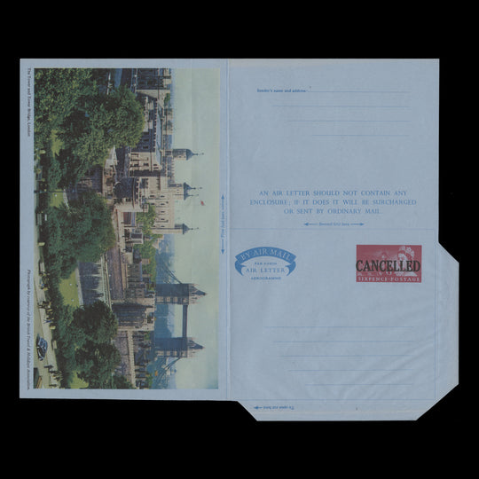 Great Britain 1963 (Unused) 6d Houses of Parliament CANCELLED air letter