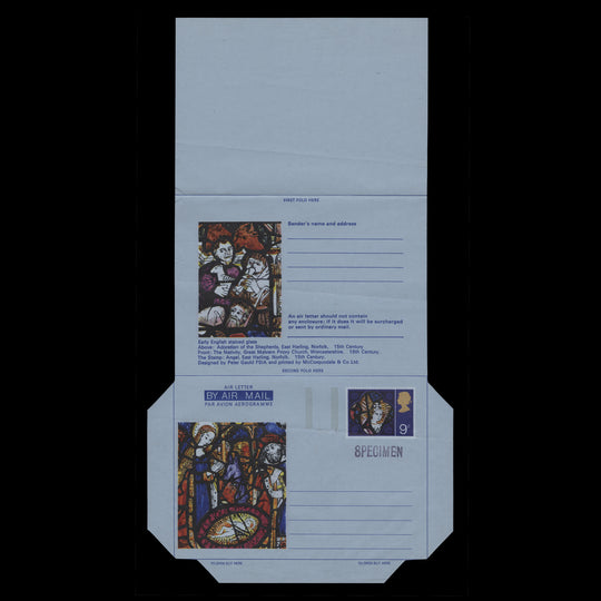 Great Britain 1970 (Unused) 9d Christmas SPECIMEN air letter