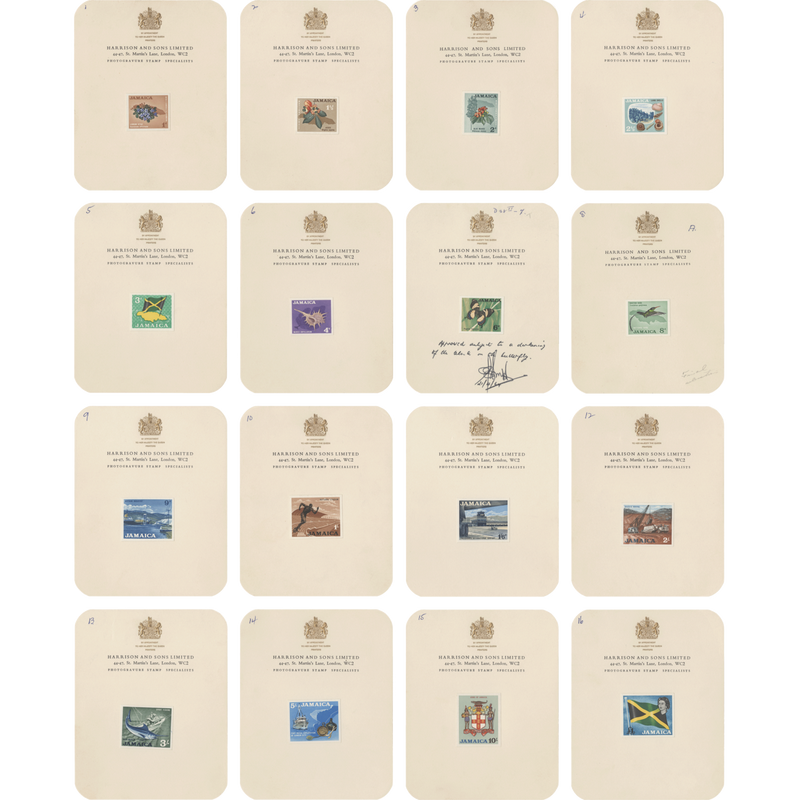 Jamaica 1964 Definitives imperf proofs on presentation cards