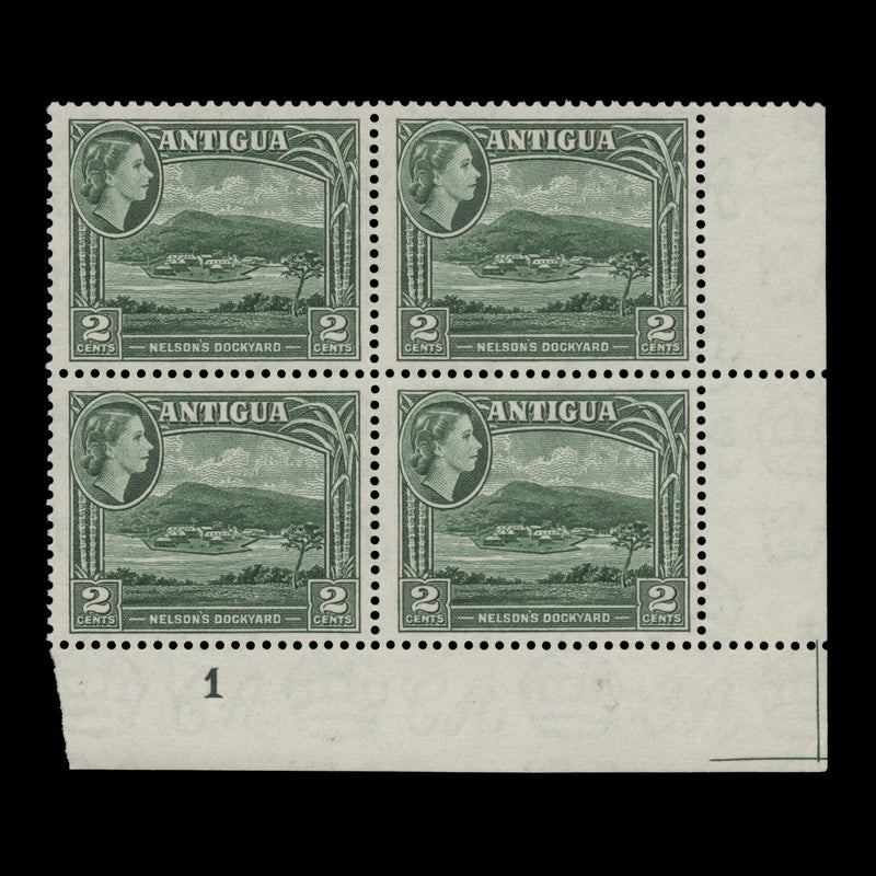 Antigua 1953 (MNH) 2c Nelson's Dockyard plate 1 block