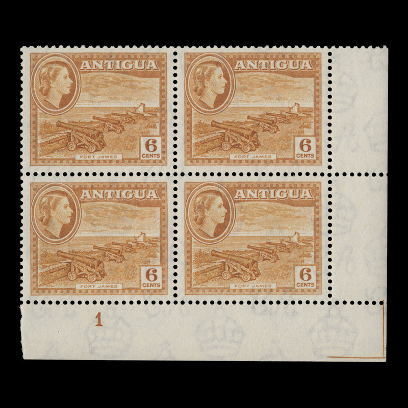 Antigua 1953 (MNH) 6c Fort James plate 1 block