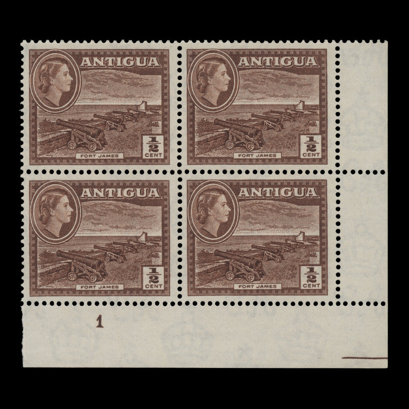 Antigua 1956 (MNH) ½c Fort James plate 1 block