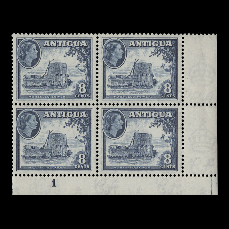 Antigua 1953 (MNH) 8c Martello Tower plate 1 block