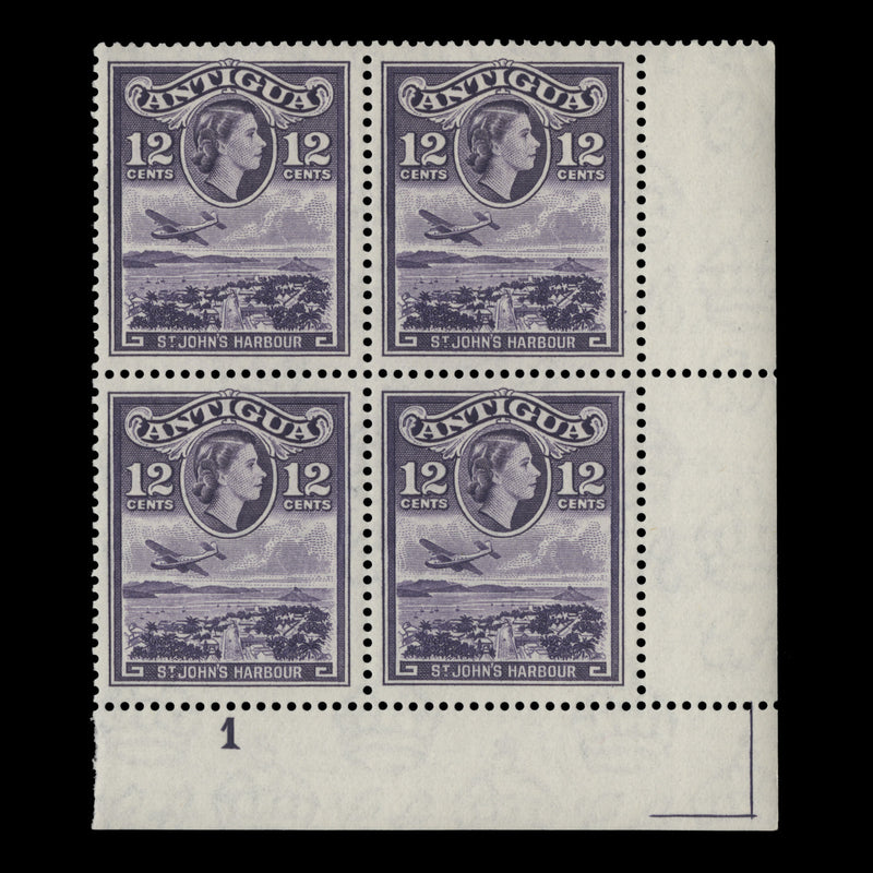 Antigua 1953 (MNH) 12c St John's Harbour plate 1 block