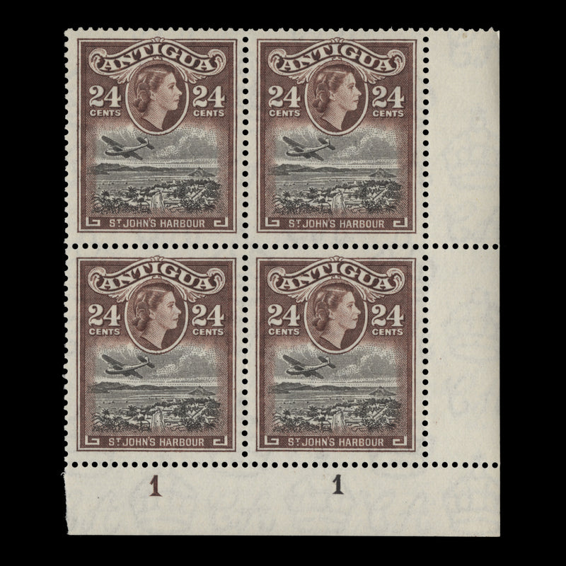 Antigua 1953 (MNH) 24c St John's Harbour plate 1–1 block