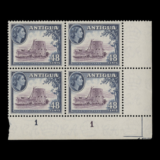 Antigua 1953 (MNH) 48c Martello Tower plate 1–1 block