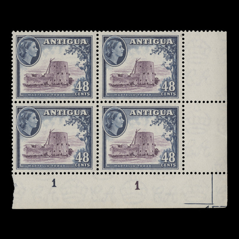 Antigua 1953 (MNH) 48c Martello Tower plate 1–1 block