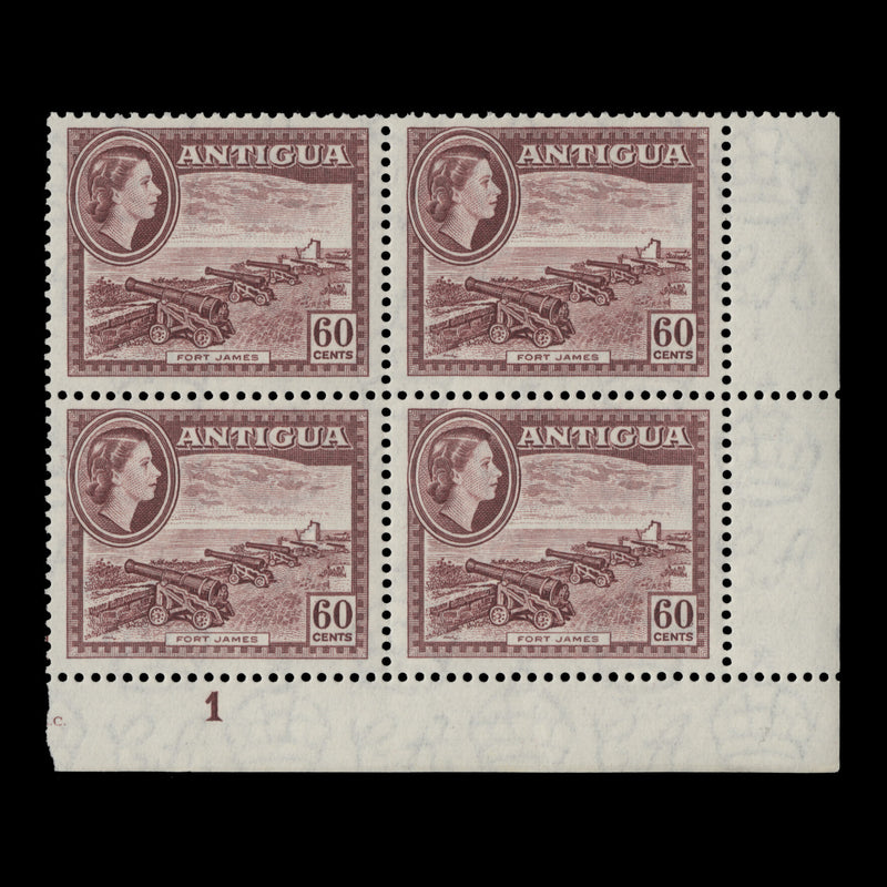 Antigua 1953 (MNH) 60c Fort James plate 1 block