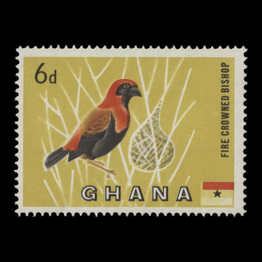 Ghana 1959 (Variety) 6d Fire-Crowned Bishop missing green