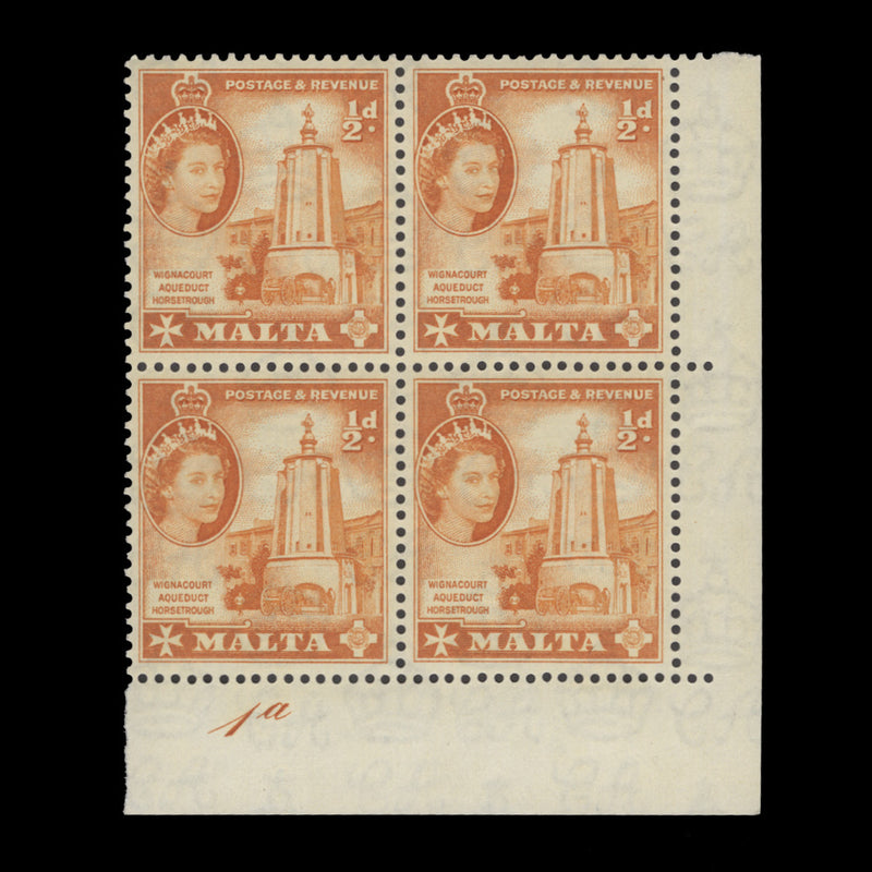 Malta 1956 (MNH) ½d Wignacourt Aqueduct plate 1a block