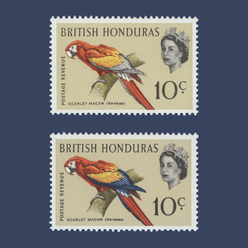 British Honduras 1962 (Error) 10c Scarlet Macaw missing blue