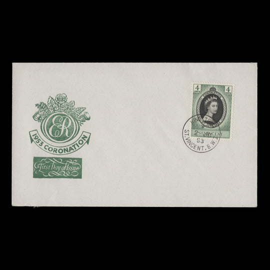 Saint Vincent 1953 (FDC) 4c Coronation, KINGSTOWN