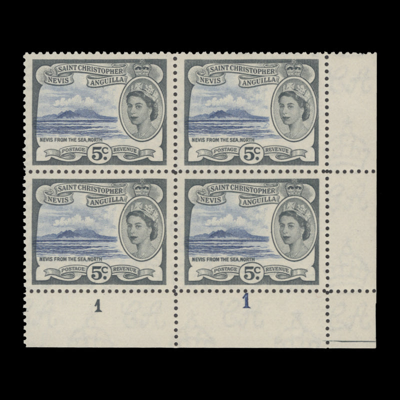 St Christopher Nevis Anguilla 1954 (MNH) 5c Nevis from the Sea plate 1–1 block