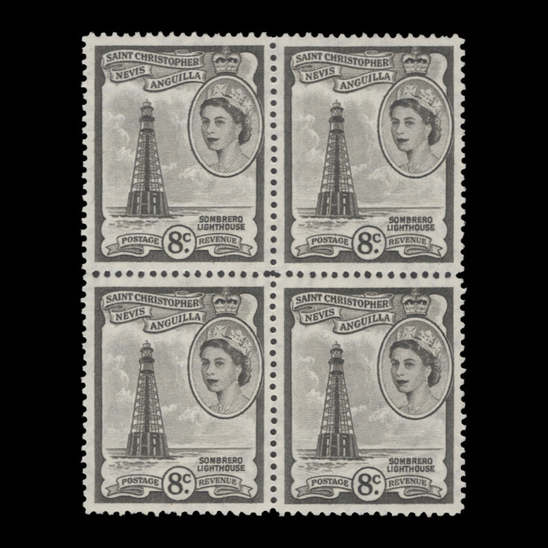 St Christopher Nevis Anguilla 1957 (MNH) 8c Sombrero Lighthouse block