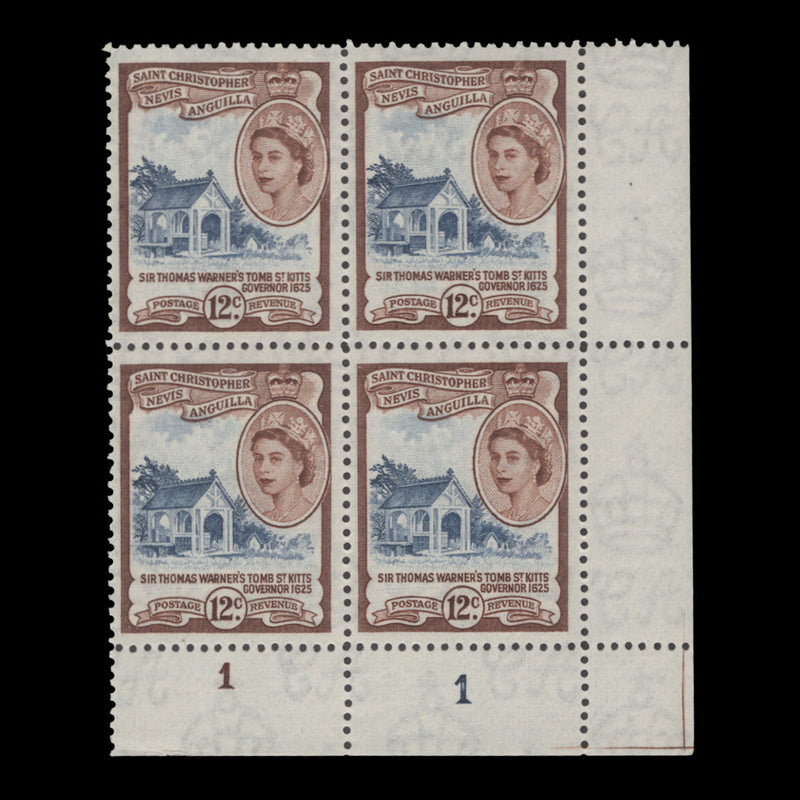 St Christopher Nevis Anguilla 1954 (MNH) 12c Sir Thomas Warner's Tomb plate 1–1 block