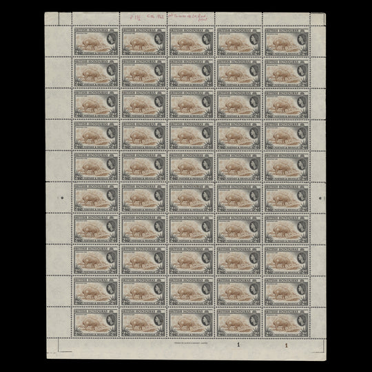 British Honduras 1961 (MNH) 2c Mountain Cow plate 1–1 sheet, perf 13½ x 13, De La Rue