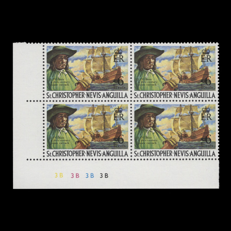 St Christopher Nevis Anguilla 1977 (MNH) 6c L'Ollonois & Pirate Carrack plate block