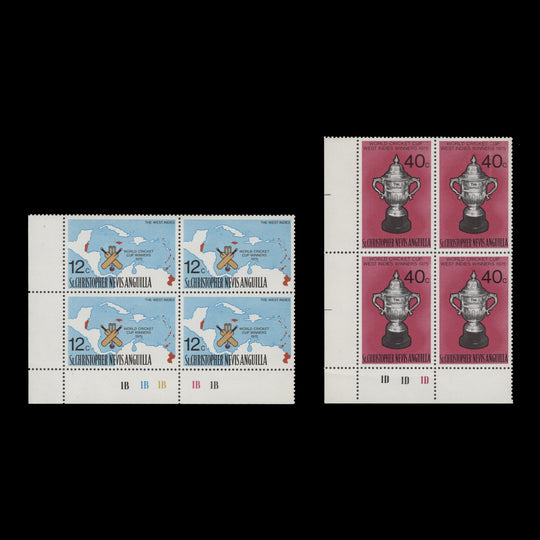 St Christopher Nevis Anguilla 1976 (MNH) World Cup Cricket plate blocks
