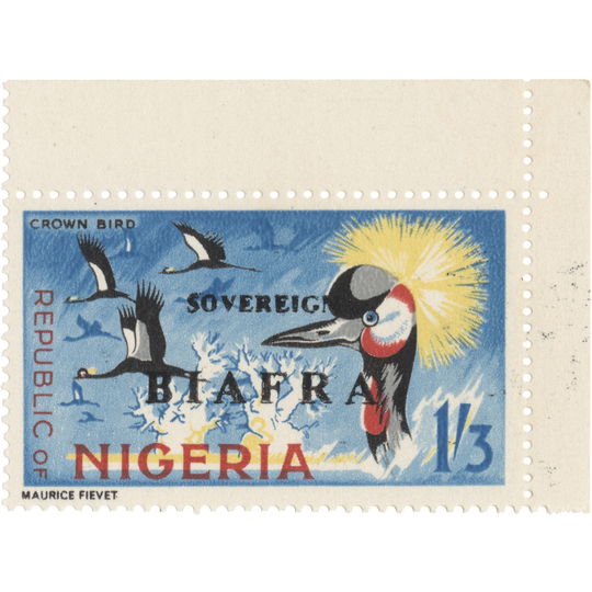 Biafra 1968 (Variety) 1s3d Crowned Cranes missing red overprint