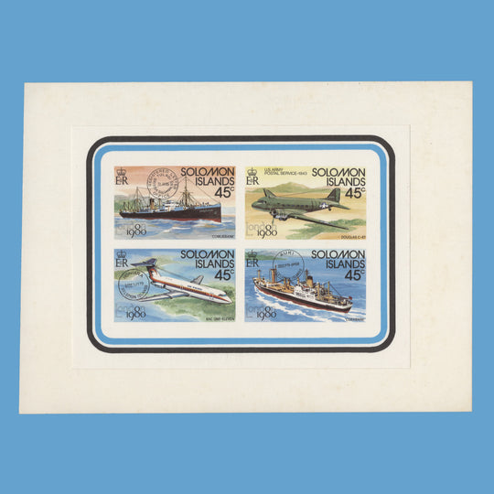 Solomon Islands 1980 Mail-Carrying Transport imperf proof sheetlet