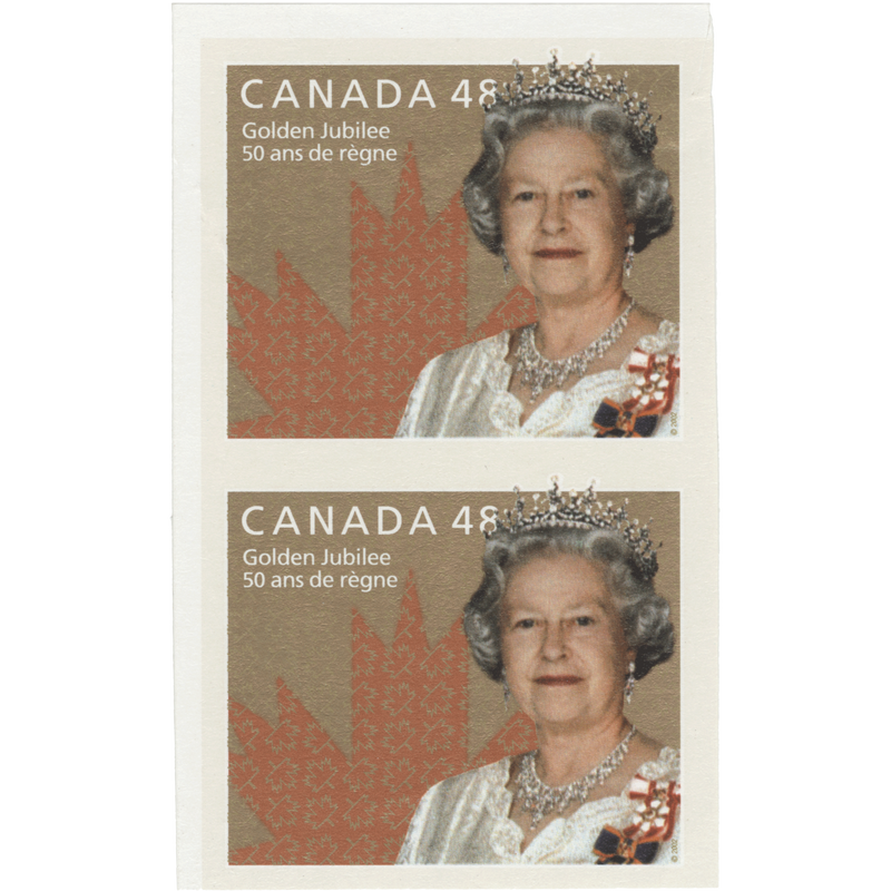 Canada 2002 (Variety) 48c Golden Jubilee imperf pair