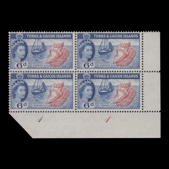 Turks & Caicos Islands 1957 (MNH) 6d Conch plate 1–1 block
