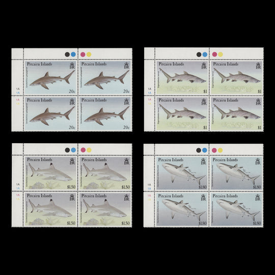 Pitcairn Islands 1992 (MNH) Sharks traffic light/plate 1A–1A–1A–1A blocks