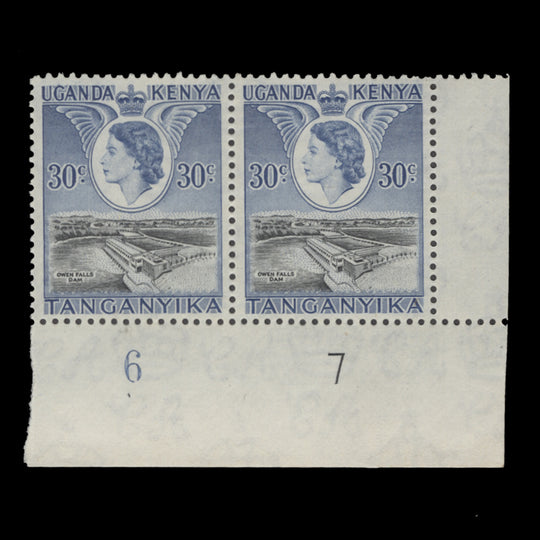 Kenya Uganda Tanganyika 1954 (MNH) 30c Owen Falls plate 6–7 pair