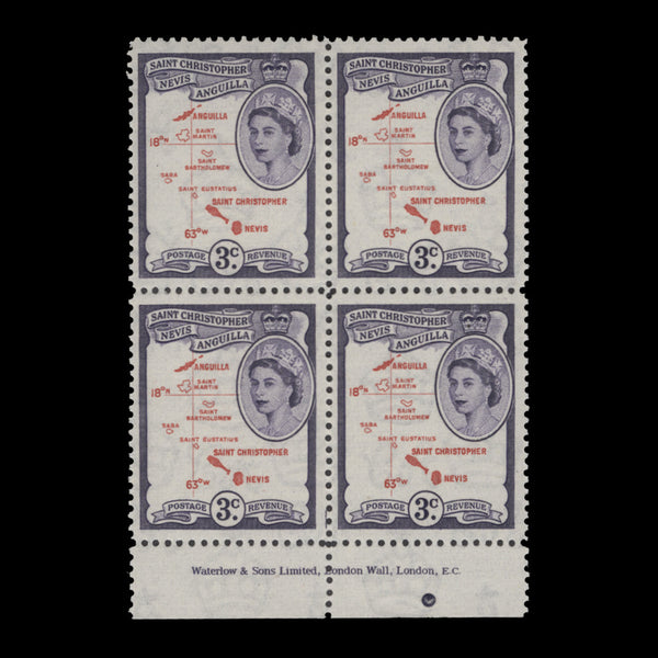 St Christopher Nevis Anguilla 1954 (MNH) 3c Map of the Islands imprint block