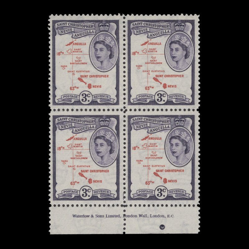 St Christopher Nevis Anguilla 1954 (MNH) 3c Map of the Islands imprint block