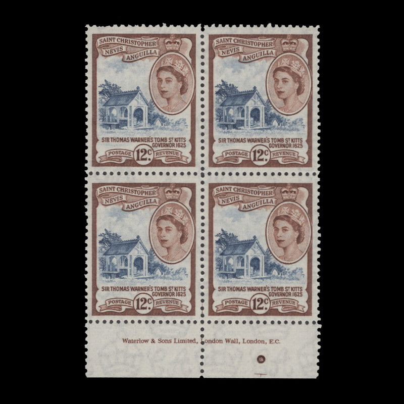 St Christopher Nevis Anguilla 1954 (MNH) 12c Sir Thomas Warner's Tomb imprint block