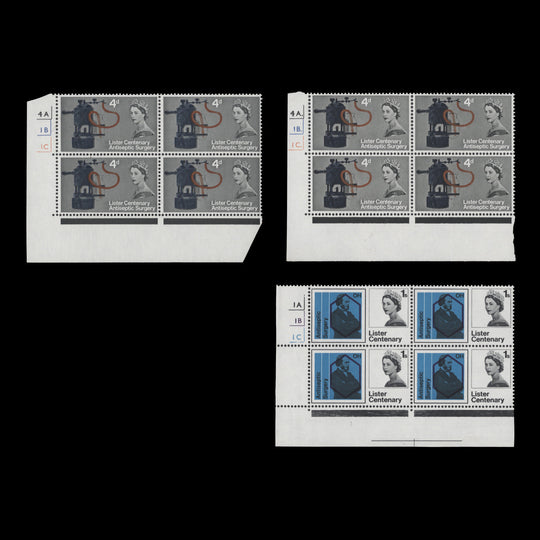 Great Britain 1965 (MNH) Lister Centenary ordinary cylinder blocks
