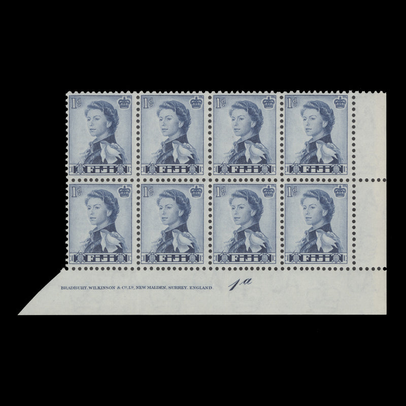 Fiji 1964 (MNH) 1d Queen Elizabeth II imprint/plate 1a block