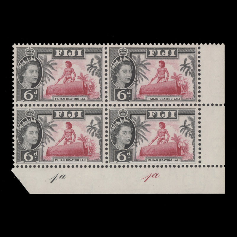 Fiji 1964 (MNH) 6d Fijian Beating Lali plate 1a–1a block