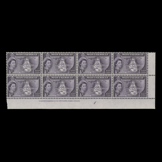 Montserrat 1956 (MNH) ½c Map of the Presidency imprint/plate 1 block