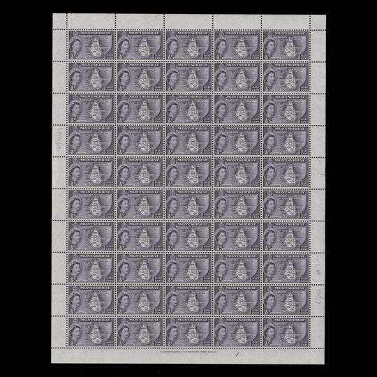 Montserrat 1956 (MNH) ½c Map of the Presidency pane of 50 stamps