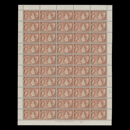 Montserrat 1953 (MNH) 3c Map of the Presidency pane of 50 stamps