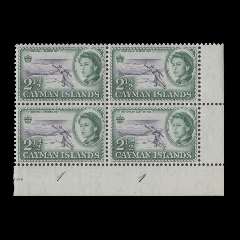 Cayman Islands 1962 (MNH) 2½d Fisherman Casting Net plate 1–1 block