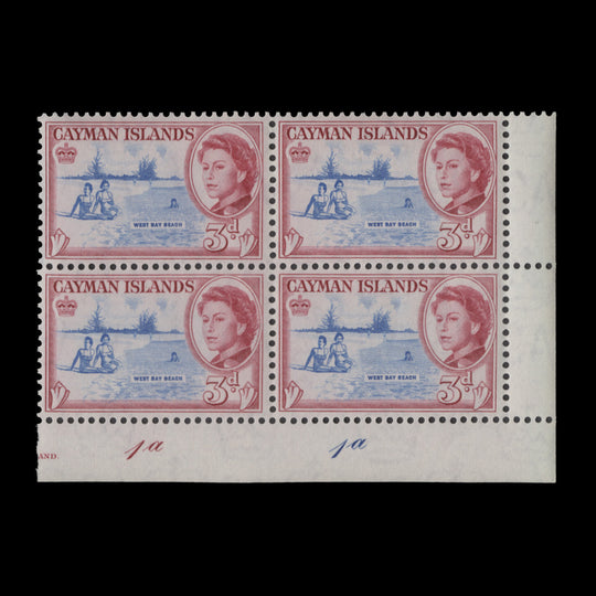 Cayman Islands 1962 (MNH) 3d West Bay Beach plate 1a–1a block